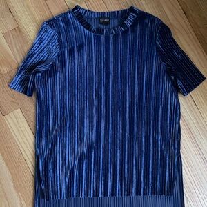Blue Pleated Short Sleeve Top